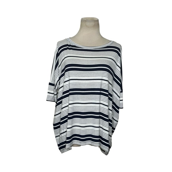 Glam off white navy blue short sleeves oversized knit top size small - Picture 11 of 11